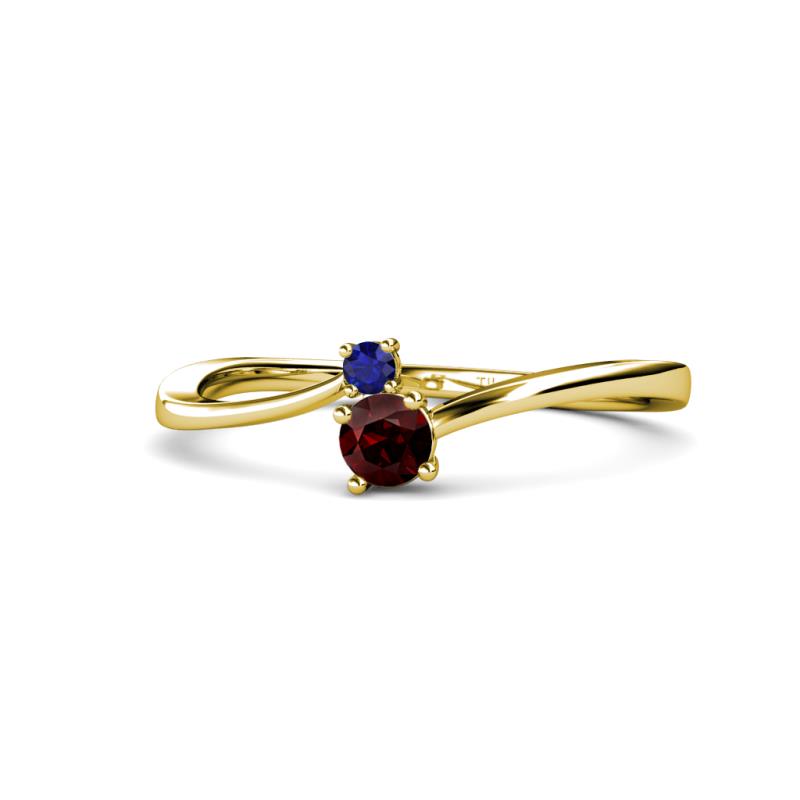 Lucie 4.10 mm Bold Round Blue Sapphire and Red Garnet 2 Stone Promise Ring 