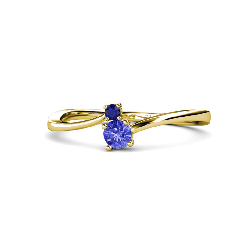 Lucie 4.10 mm Bold Round Blue Sapphire and Tanzanite 2 Stone Promise Ring 