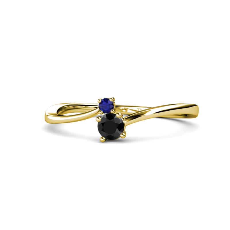 Lucie 4.10 mm Bold Round Blue Sapphire and Black Diamond 2 Stone Promise Ring 