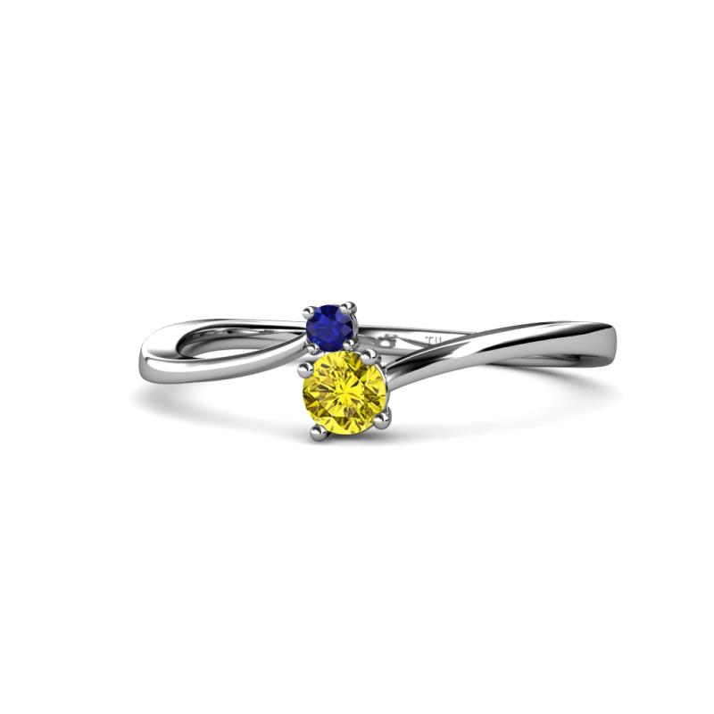 Lucie 4.10 mm Bold Round Blue Sapphire and Yellow Diamond 2 Stone Promise Ring 