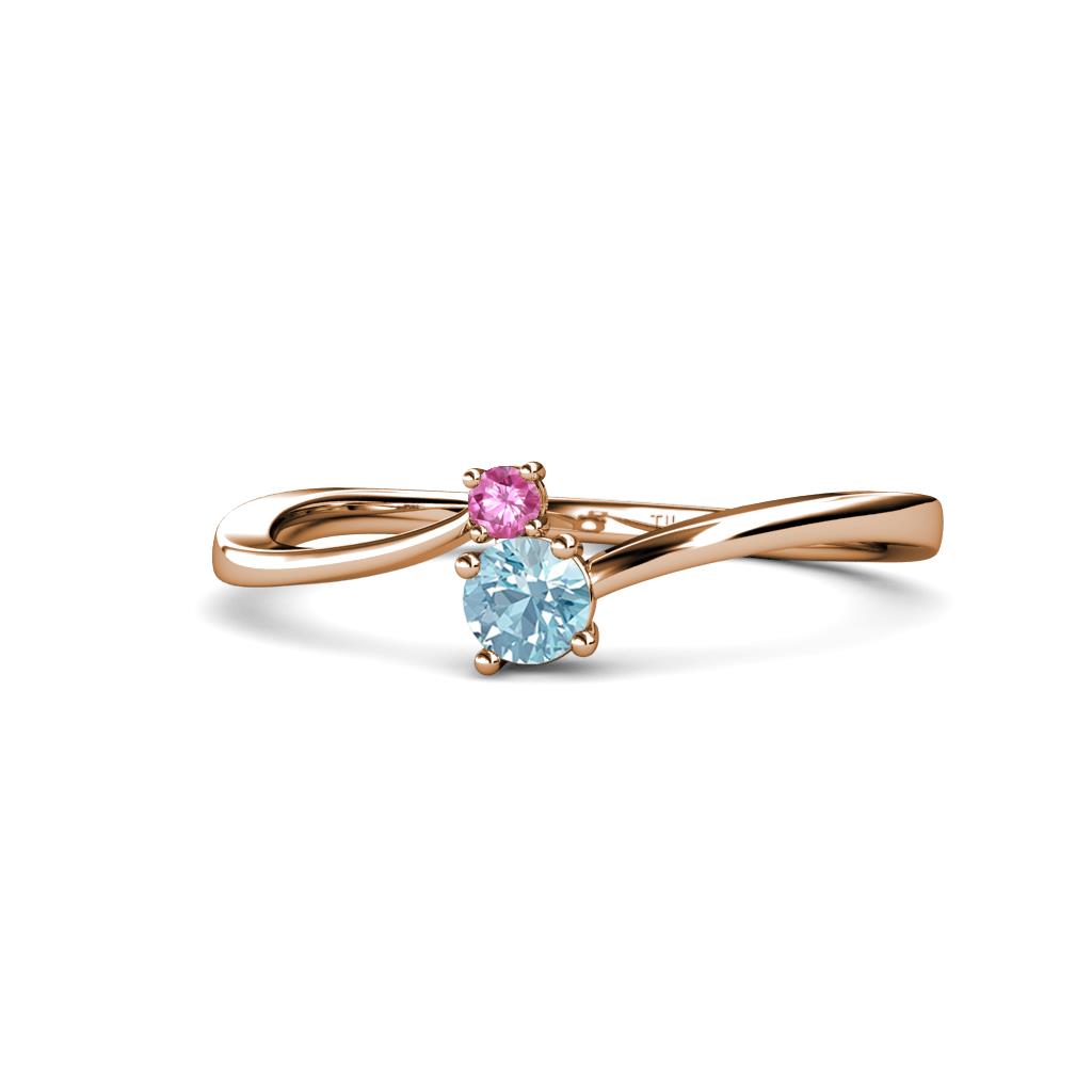 Lucie 4.10 mm Bold Round Pink Sapphire and Aquamarine 2 Stone Promise Ring 