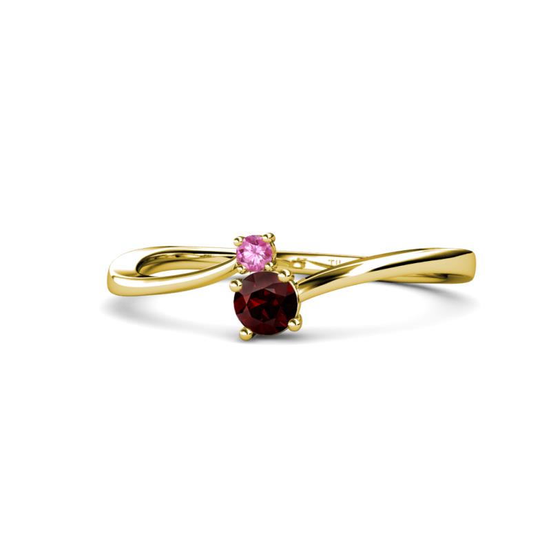 Lucie 4.10 mm Bold Round Pink Sapphire and Red Garnet 2 Stone Promise Ring 