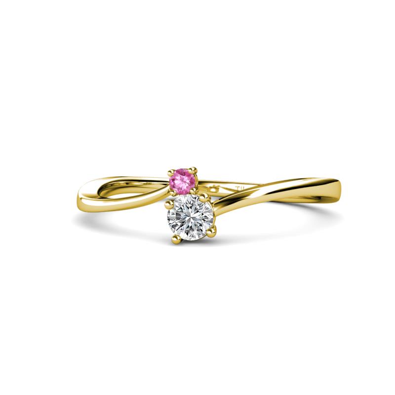 Lucie 4.10 mm Bold Round Pink Sapphire and Lab Grown Diamond 2 Stone Promise Ring 