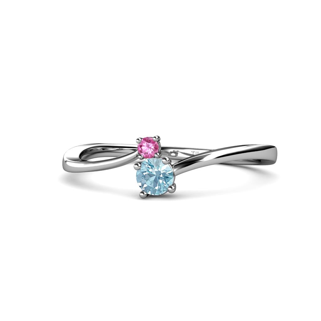 Lucie 4.10 mm Bold Round Pink Sapphire and Aquamarine 2 Stone Promise Ring 