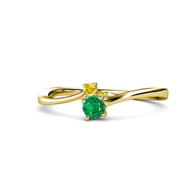 Lucie 4.10 mm Bold Round Yellow Sapphire and Emerald 2 Stone Promise Ring 