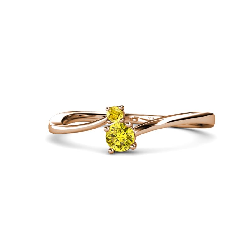 Lucie 4.10 mm Bold Round Yellow Sapphire and Yellow Diamond 2 Stone Promise Ring 