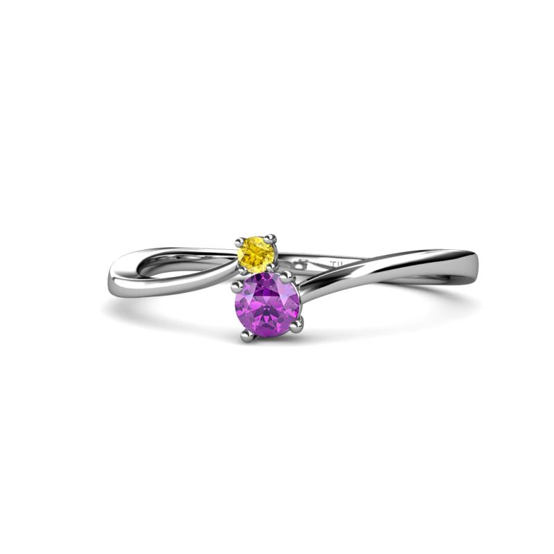 Lucie 4.10 mm Bold Round Yellow Sapphire and Amethyst 2 Stone Promise Ring 