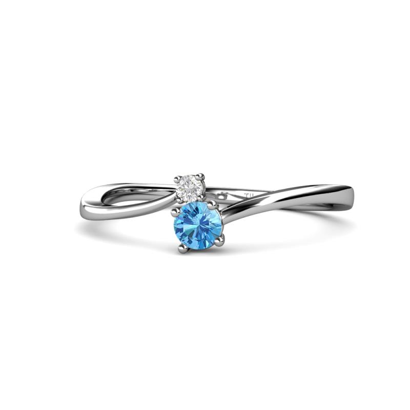 Lucie 4.10 mm Bold Round White Sapphire and Blue Topaz 2 Stone Promise Ring 