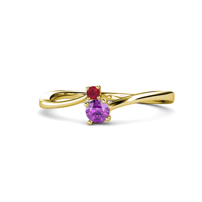 Lucie 4.10 mm Bold Round Ruby and Amethyst 2 Stone Promise Ring 