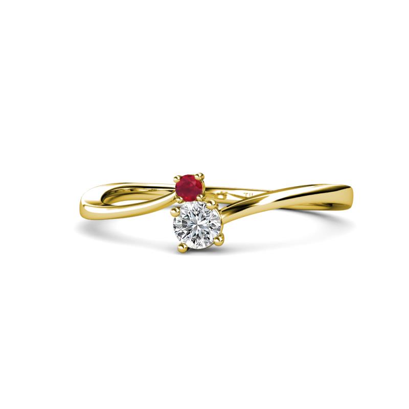 Lucie 4.10 mm Bold Round Ruby and Lab Grown Diamond 2 Stone Promise Ring 