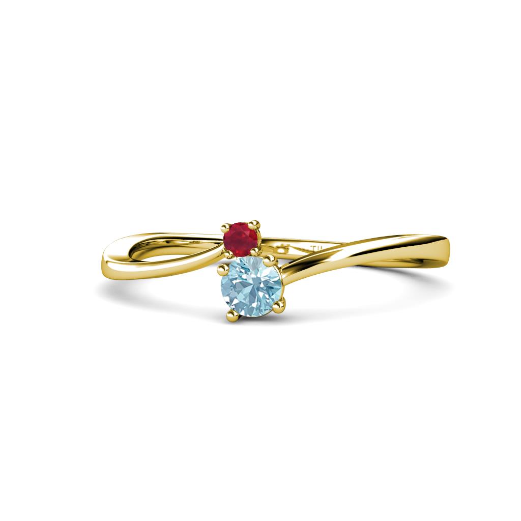 Lucie 4.10 mm Bold Round Ruby and Aquamarine 2 Stone Promise Ring 
