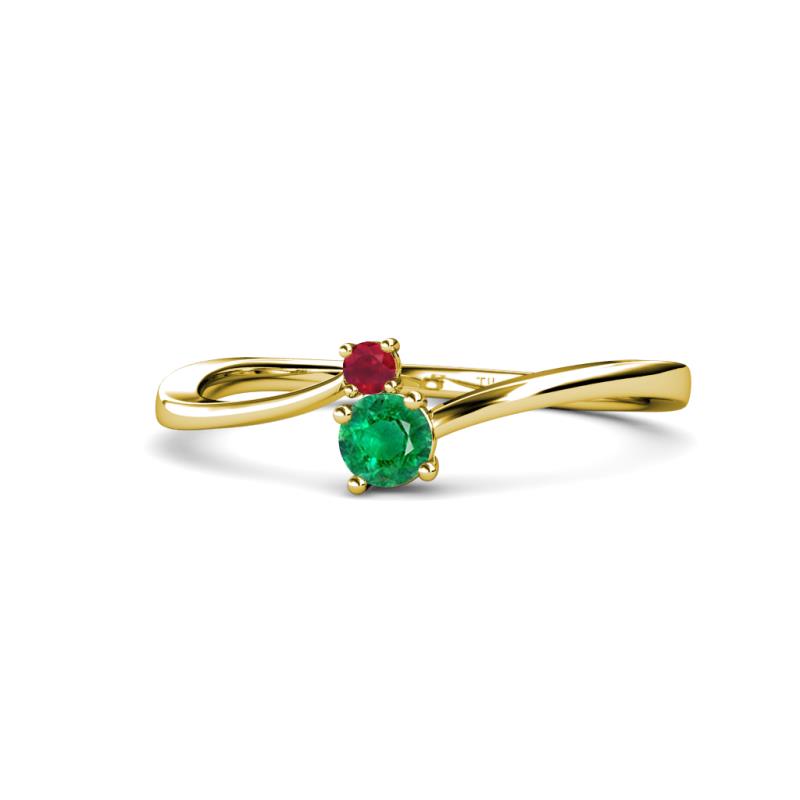 Lucie 4.10 mm Bold Round Ruby and Emerald 2 Stone Promise Ring 