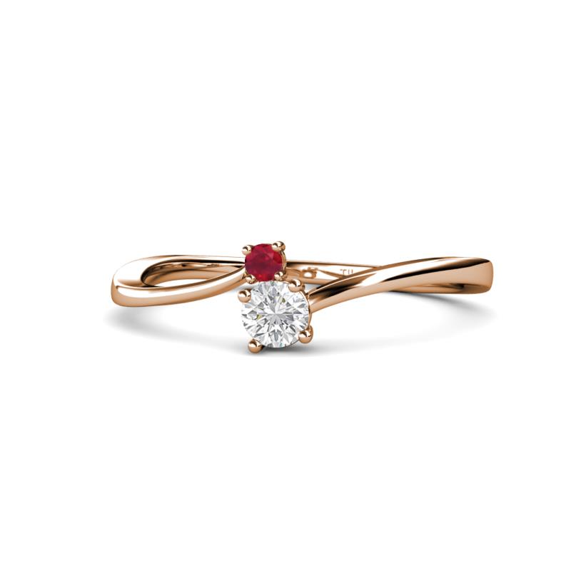 Lucie 4.10 mm Bold Round Ruby and White Sapphire 2 Stone Promise Ring 