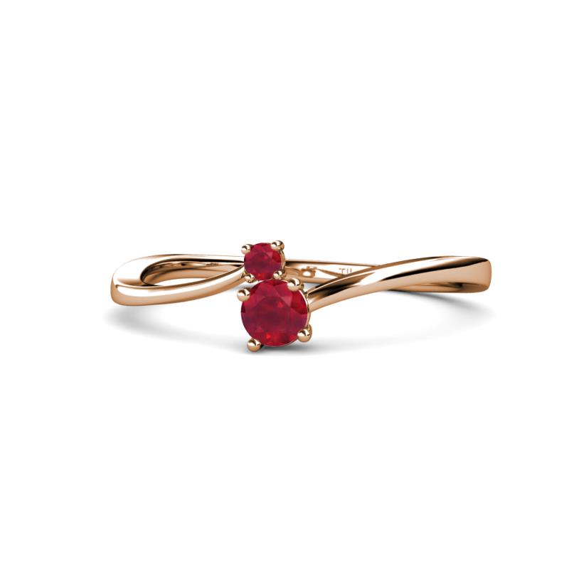 Lucie 4.10 mm Bold Round Ruby 2 Stone Promise Ring 