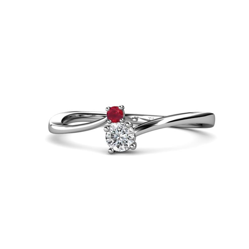 Lucie 4.10 mm Bold Round Ruby and Diamond 2 Stone Promise Ring 