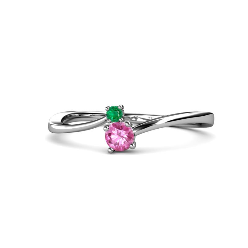 Lucie 4.10 mm Bold Round Emerald and Pink Sapphire 2 Stone Promise Ring 