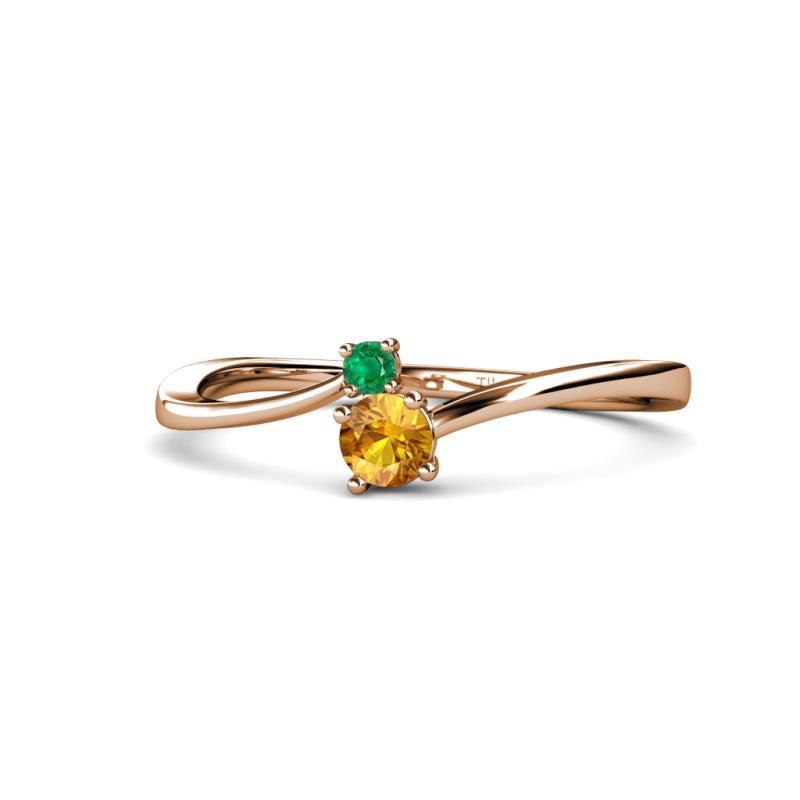 Lucie 4.10 mm Bold Round Emerald and Citrine 2 Stone Promise Ring 