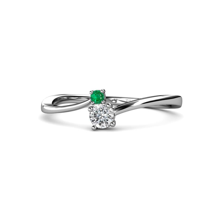 Lucie 4.10 mm Bold Round Emerald and Diamond 2 Stone Promise Ring 