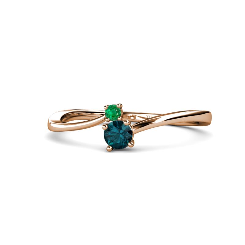 Lucie 4.10 mm Bold Round Emerald and London Blue Topaz 2 Stone Promise Ring 