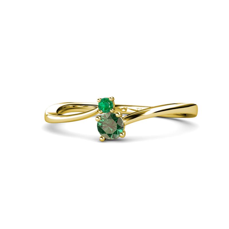 Lucie 4.10 mm Bold Round Emerald and Lab Created Alexandrite 2 Stone Promise Ring 
