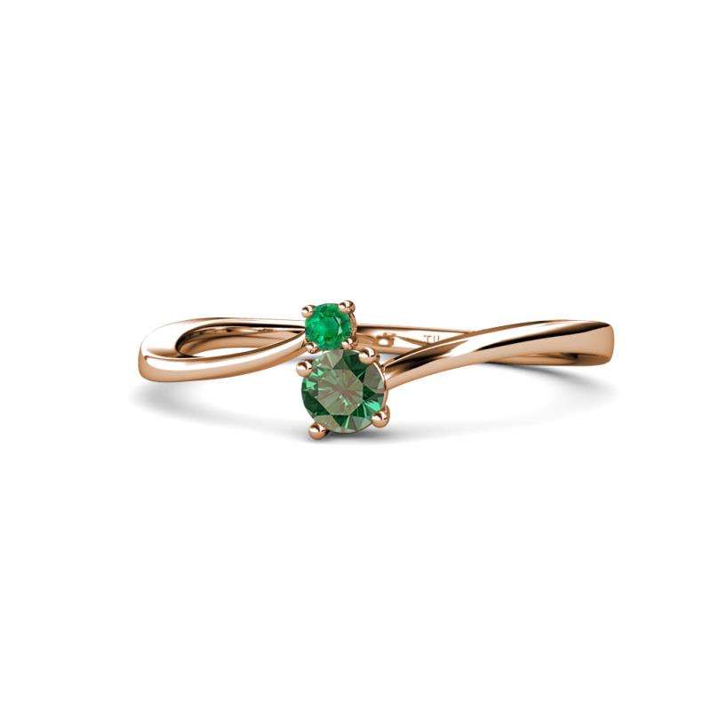 Lucie 4.10 mm Bold Round Emerald and Lab Created Alexandrite 2 Stone Promise Ring 