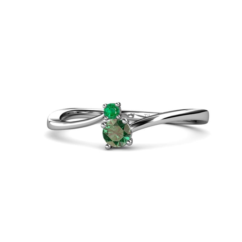 Lucie 4.10 mm Bold Round Emerald and Lab Created Alexandrite 2 Stone Promise Ring 