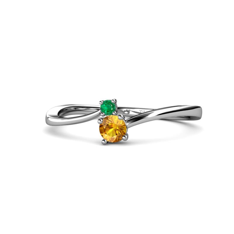 Lucie 4.10 mm Bold Round Emerald and Citrine 2 Stone Promise Ring 
