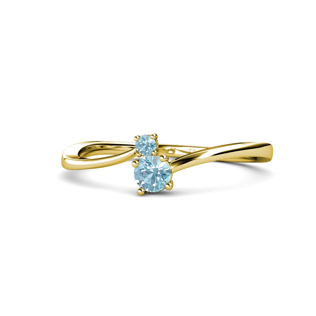 Lucie 4.10 mm Bold Round Aquamarine 2 Stone Promise Ring 