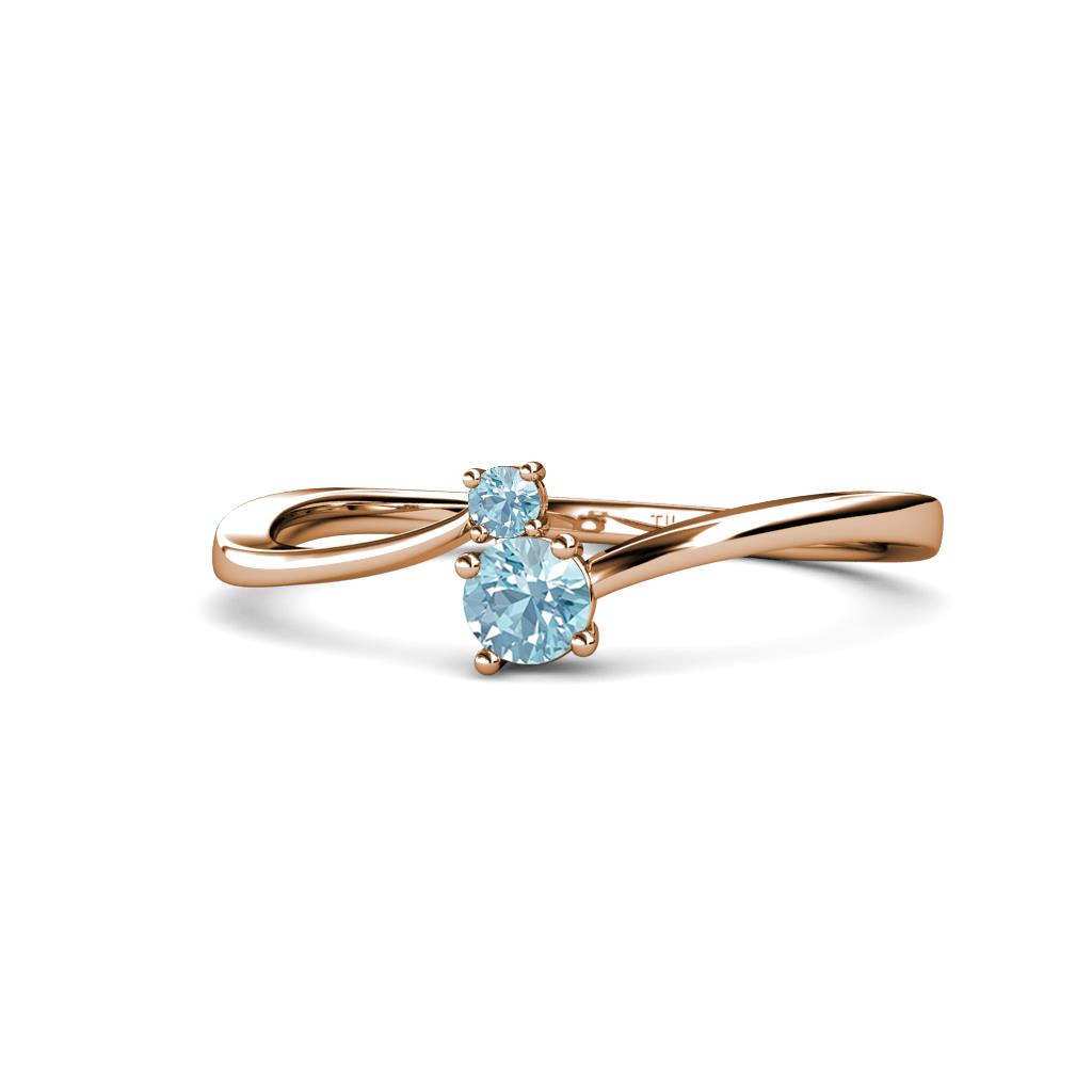 Lucie 4.10 mm Bold Round Aquamarine 2 Stone Promise Ring 