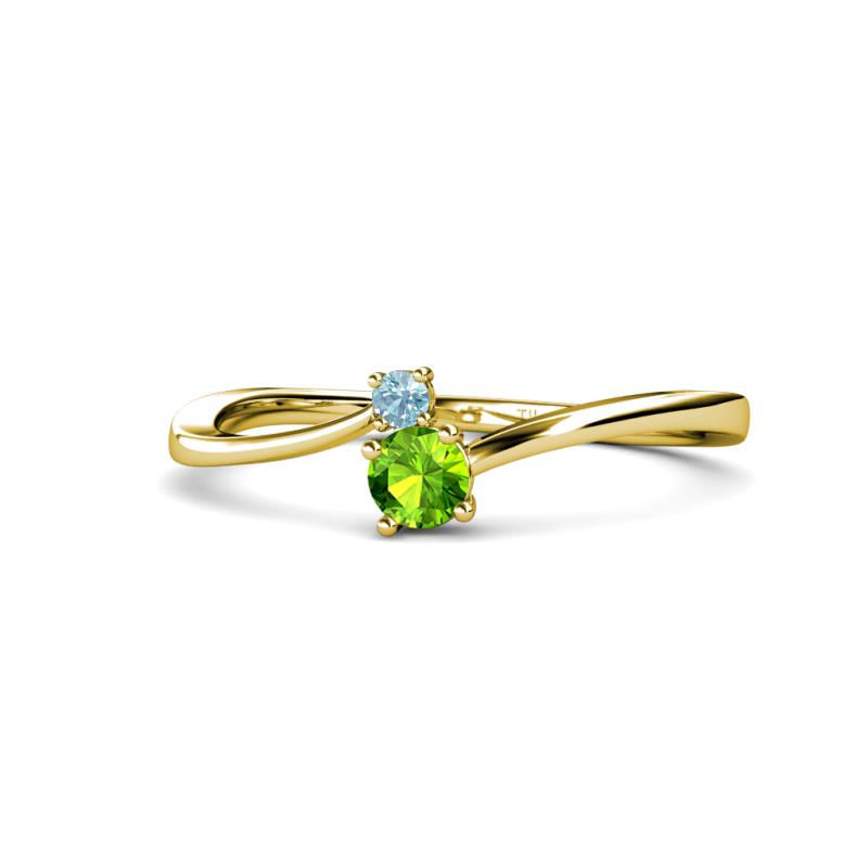 Lucie 4.10 mm Bold Round Aquamarine and Peridot 2 Stone Promise Ring 