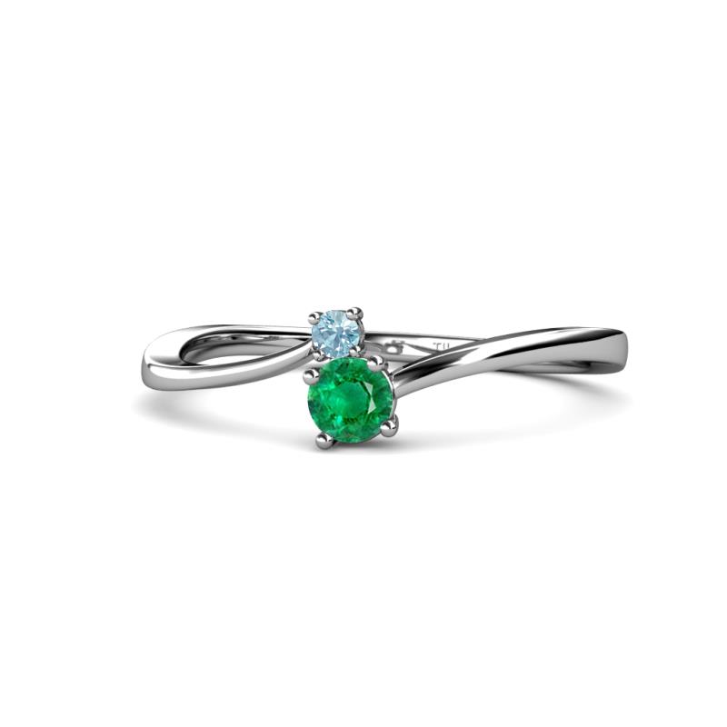 Lucie 4.10 mm Bold Round Aquamarine and Emerald 2 Stone Promise Ring 