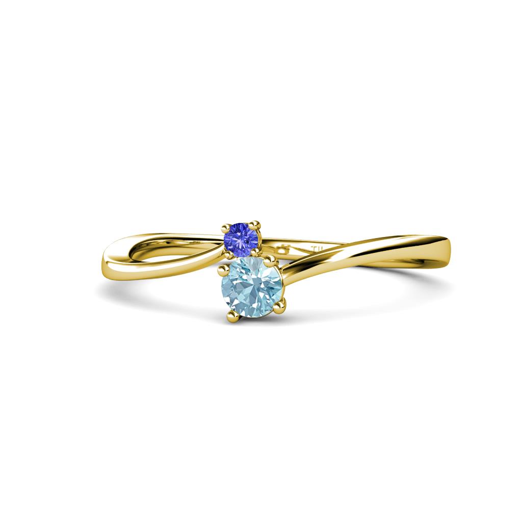 Lucie 4.10 mm Bold Round Tanzanite and Aquamarine 2 Stone Promise Ring 