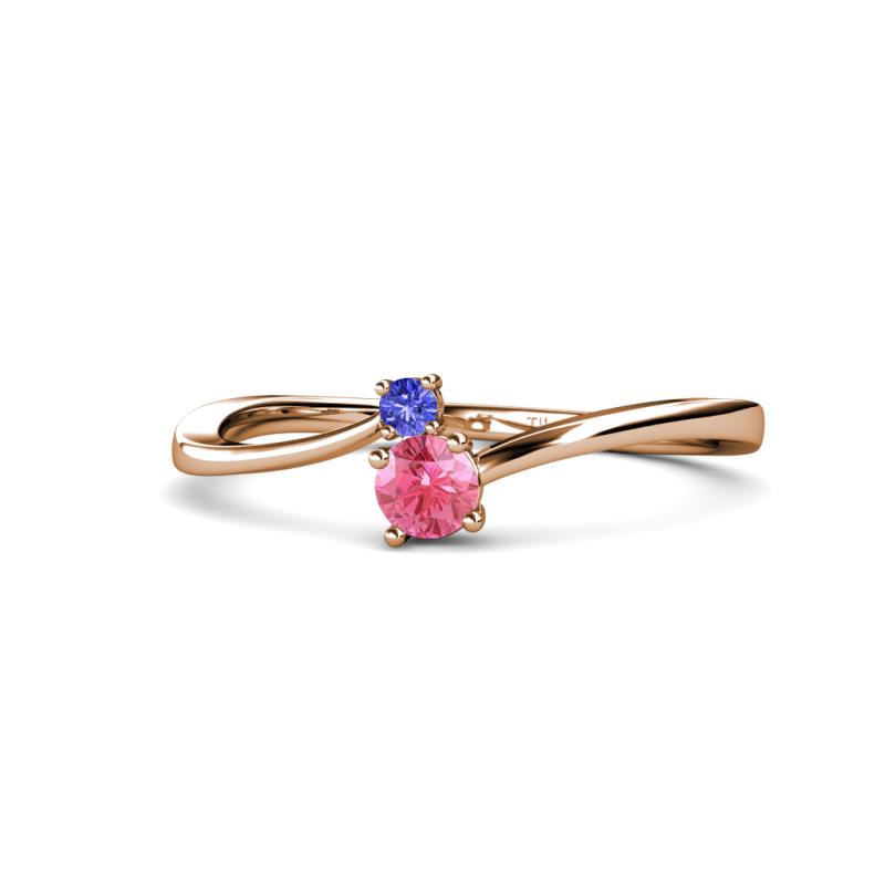 Lucie 4.10 mm Bold Round Tanzanite and Pink Tourmaline 2 Stone Promise Ring 