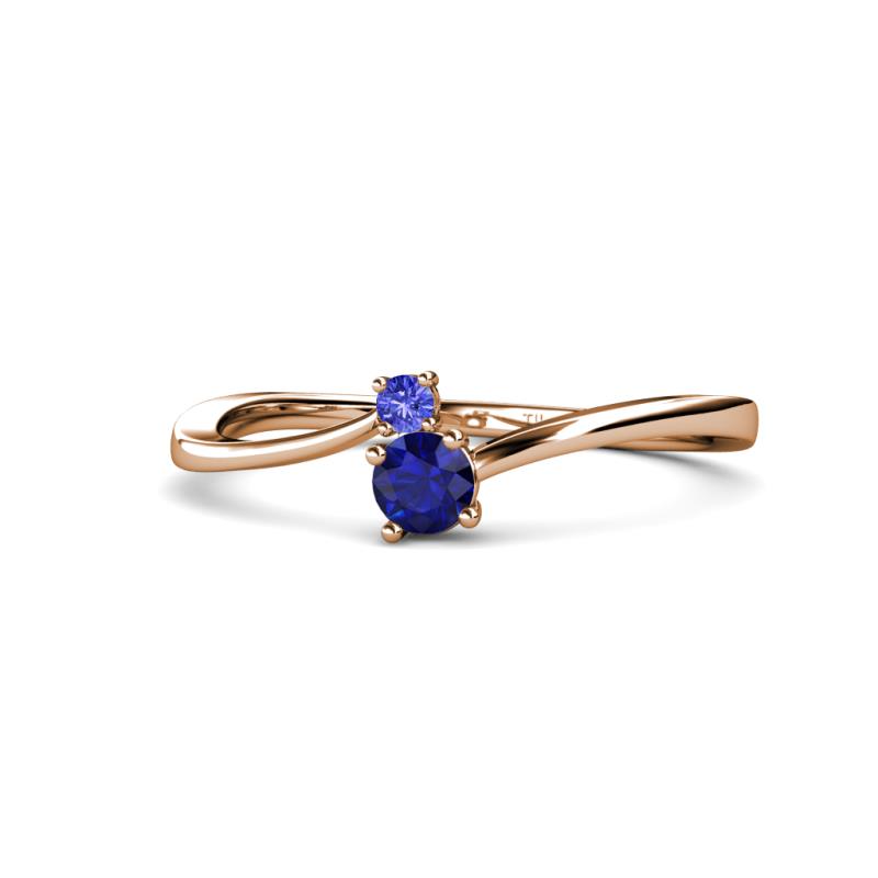 Lucie 4.10 mm Bold Round Tanzanite and Blue Sapphire 2 Stone Promise Ring 