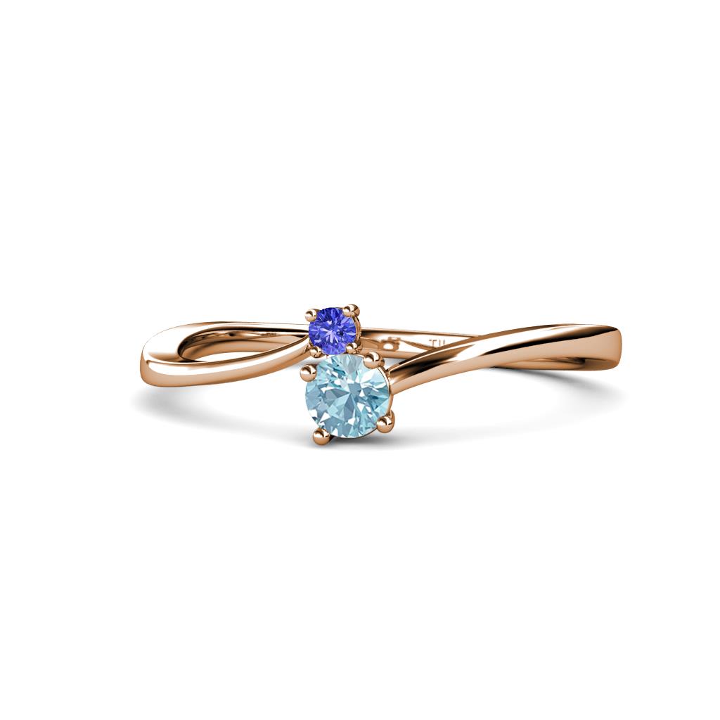 Lucie 4.10 mm Bold Round Tanzanite and Aquamarine 2 Stone Promise Ring 