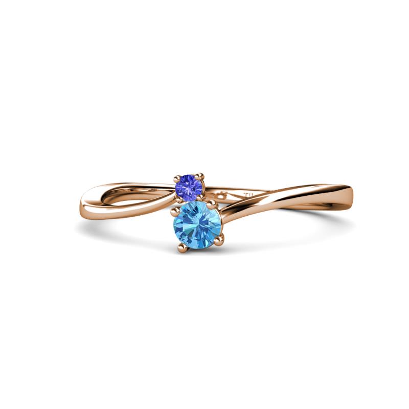 Lucie 4.10 mm Bold Round Tanzanite and Blue Topaz 2 Stone Promise Ring 