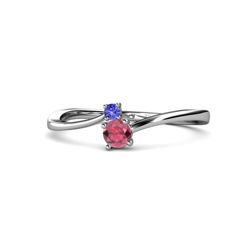 Lucie 4.10 mm Bold Round Tanzanite and Rhodolite Garnet 2 Stone Promise Ring 