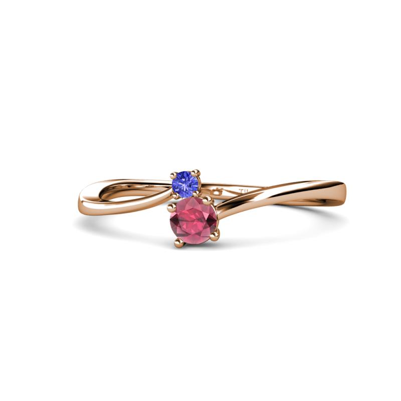 Lucie 4.10 mm Bold Round Tanzanite and Rhodolite Garnet 2 Stone Promise Ring 