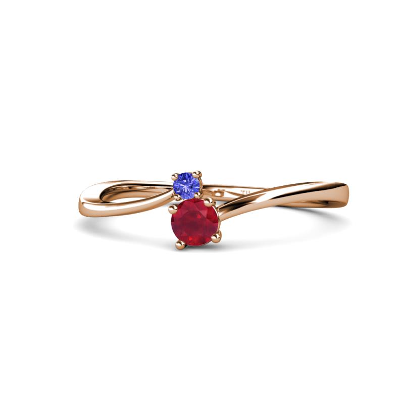 Lucie 4.10 mm Bold Round Tanzanite and Ruby 2 Stone Promise Ring 