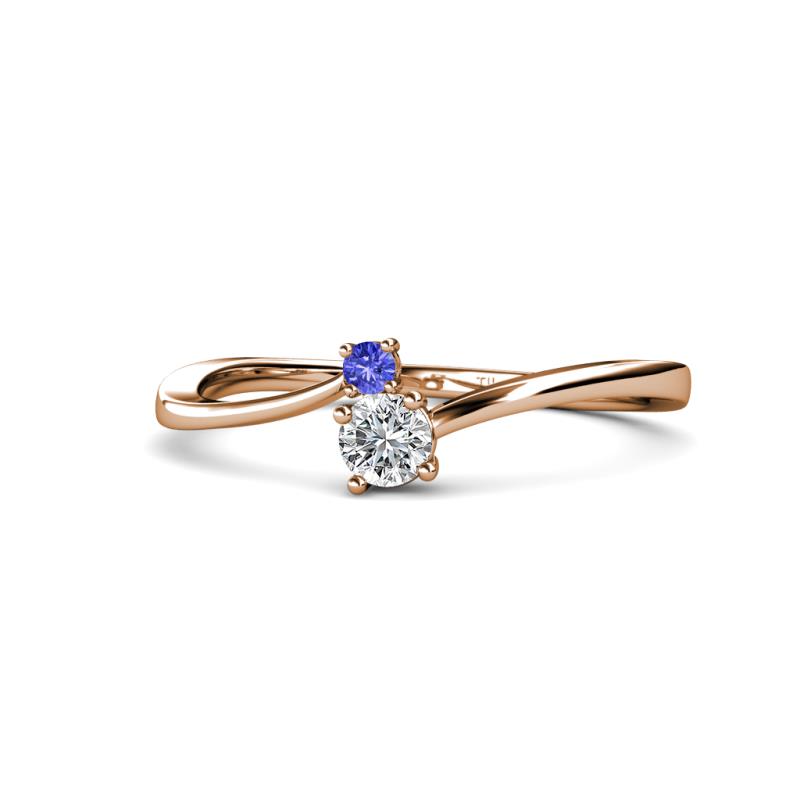 Lucie 4.10 mm Bold Round Tanzanite and Lab Grown Diamond 2 Stone Promise Ring 