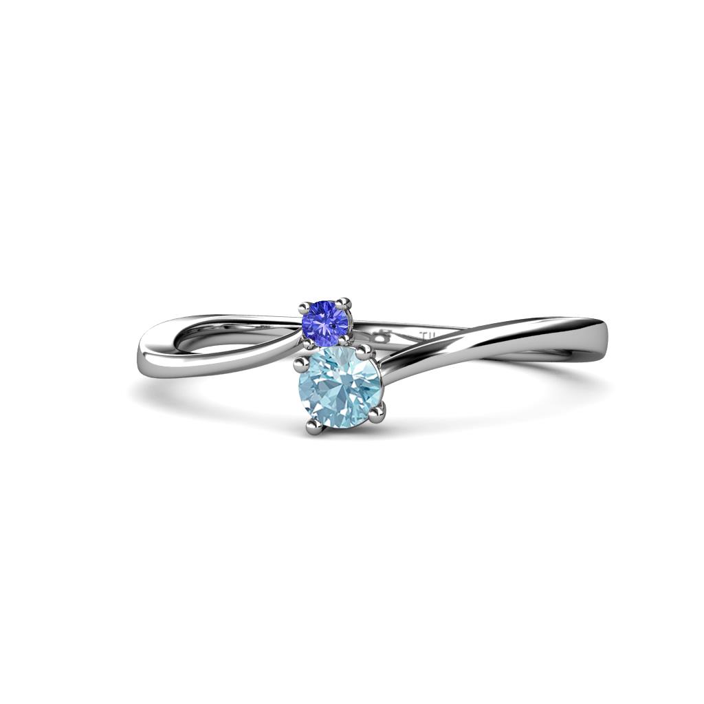 Lucie 4.10 mm Bold Round Tanzanite and Aquamarine 2 Stone Promise Ring 