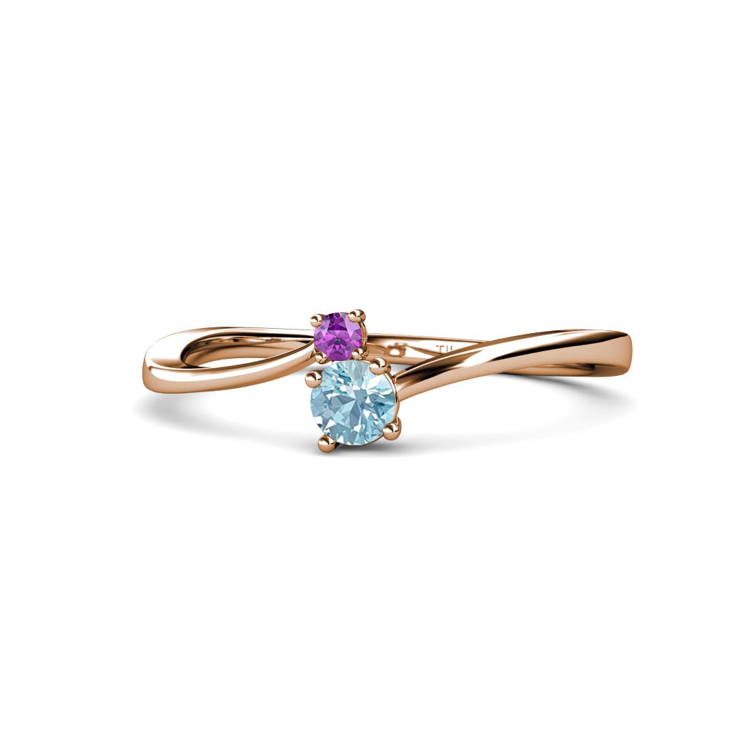 Lucie 4.10 mm Bold Round Amethyst and Aquamarine 2 Stone Promise Ring 