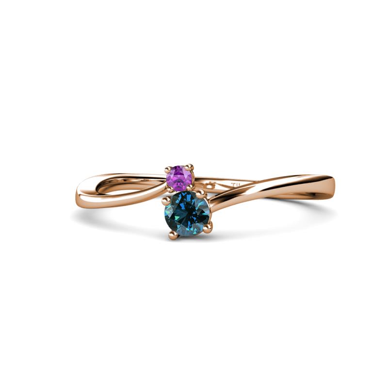 Lucie 4.10 mm Bold Round Amethyst and Blue Diamond 2 Stone Promise Ring 