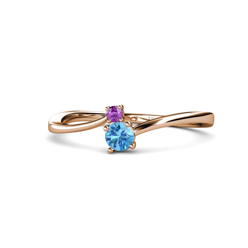 Lucie 4.10 mm Bold Round Amethyst and Blue Topaz 2 Stone Promise Ring 
