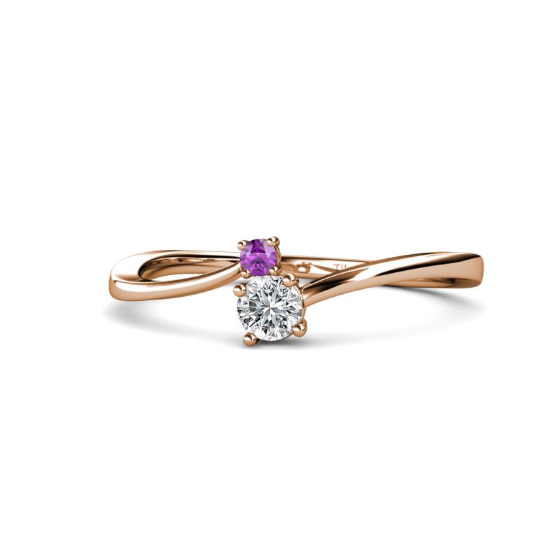 Lucie 4.10 mm Bold Round Amethyst and Lab Grown Diamond 2 Stone Promise Ring 