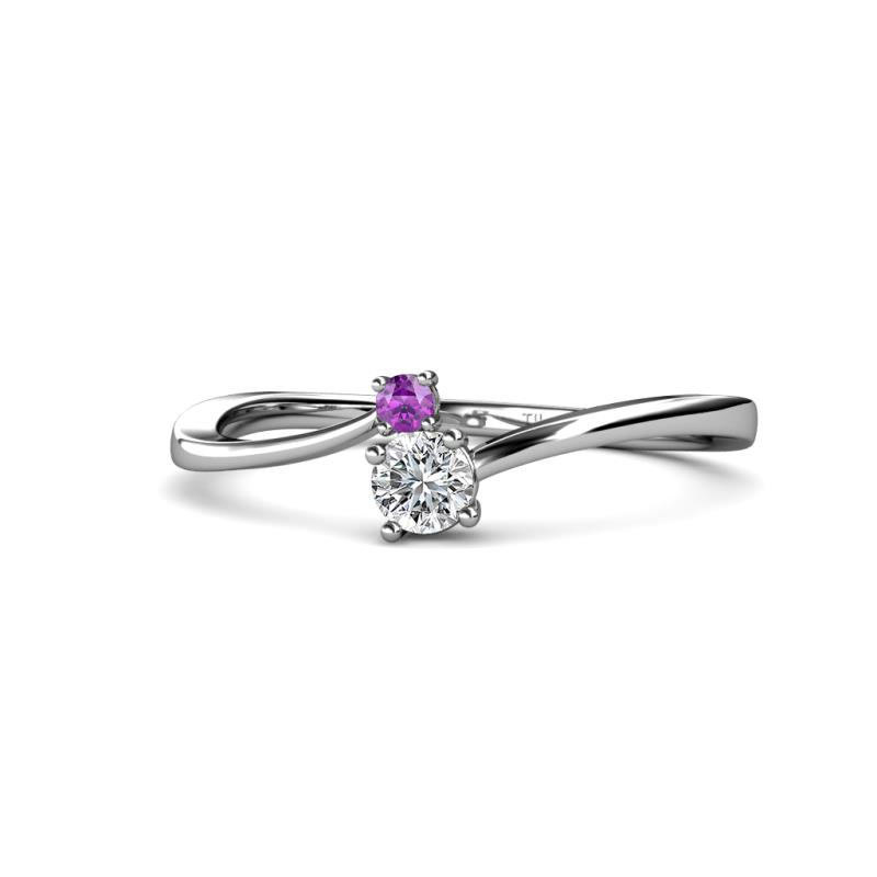 Lucie 4.10 mm Bold Round Amethyst and Diamond 2 Stone Promise Ring 