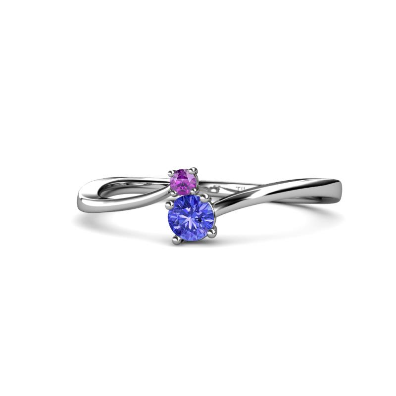 Lucie 4.10 mm Bold Round Amethyst and Tanzanite 2 Stone Promise Ring 