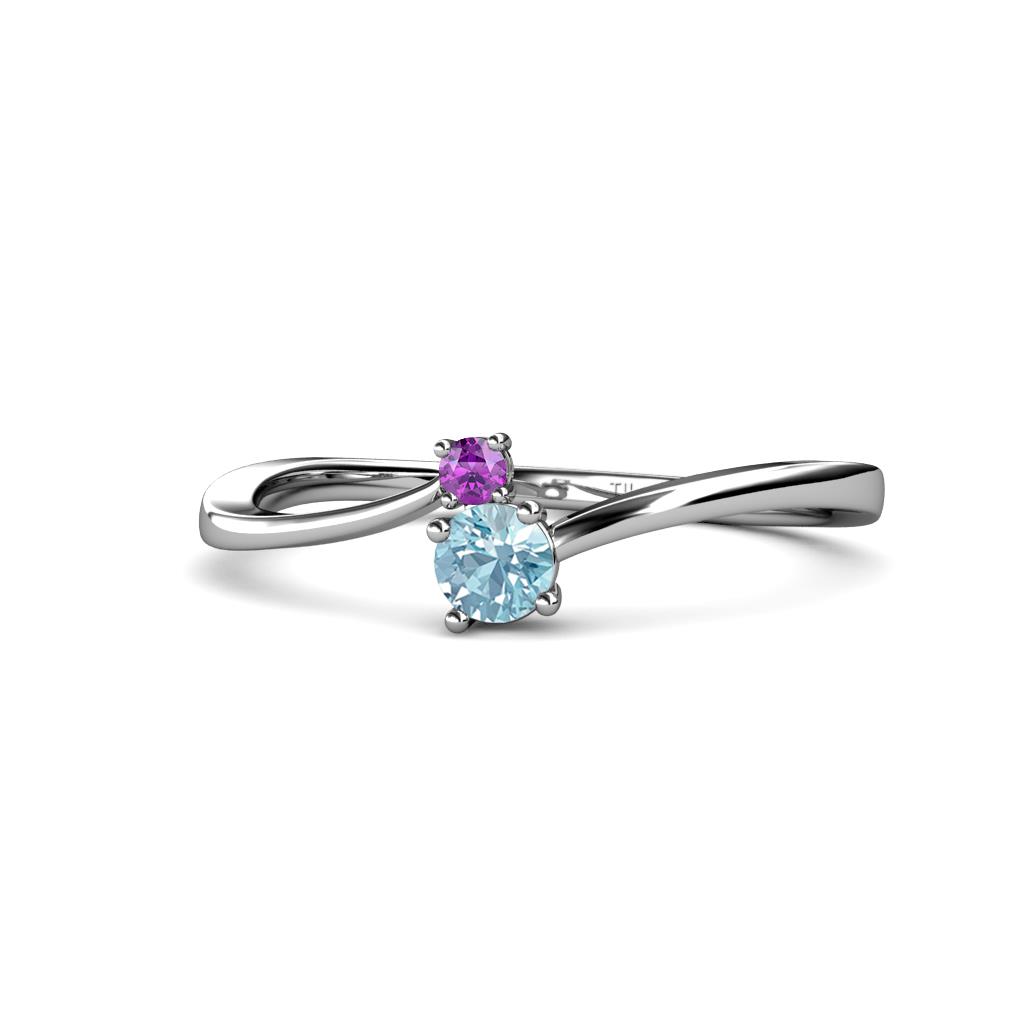 Lucie 4.10 mm Bold Round Amethyst and Aquamarine 2 Stone Promise Ring 