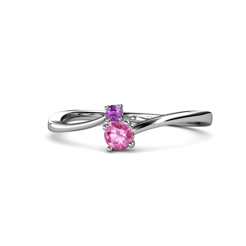 Lucie 4.10 mm Bold Round Amethyst and Pink Sapphire 2 Stone Promise Ring 