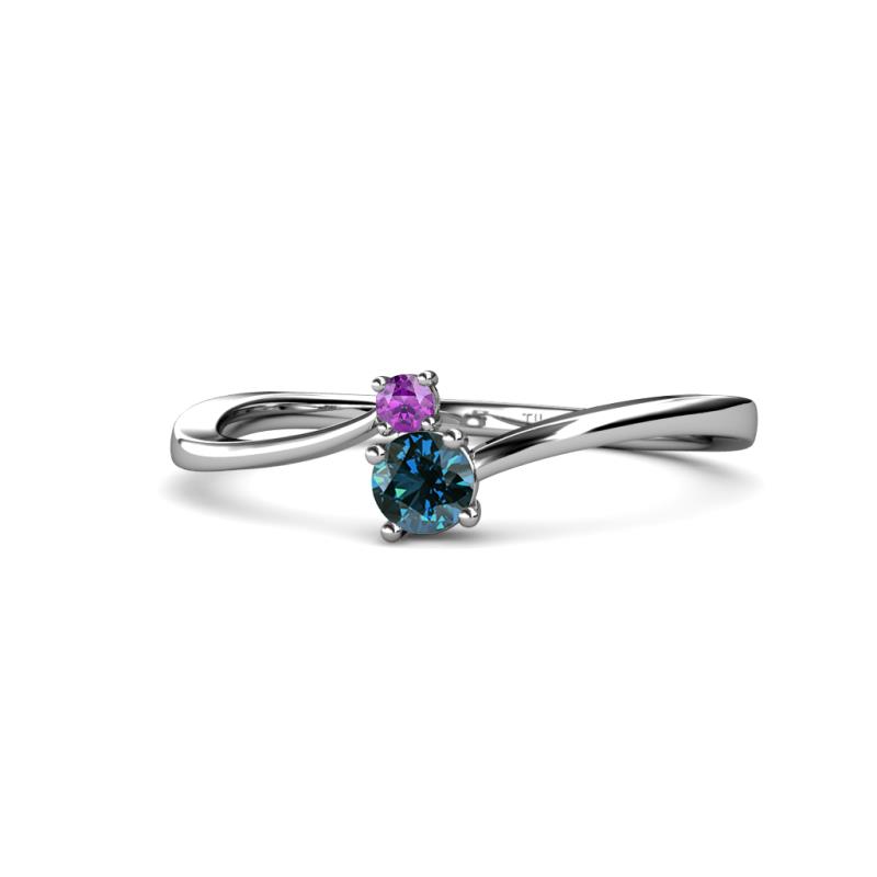 Lucie 4.10 mm Bold Round Amethyst and Blue Diamond 2 Stone Promise Ring 